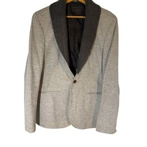 Bershka Gray and Silver Sport Coat with Black Shawl Collar